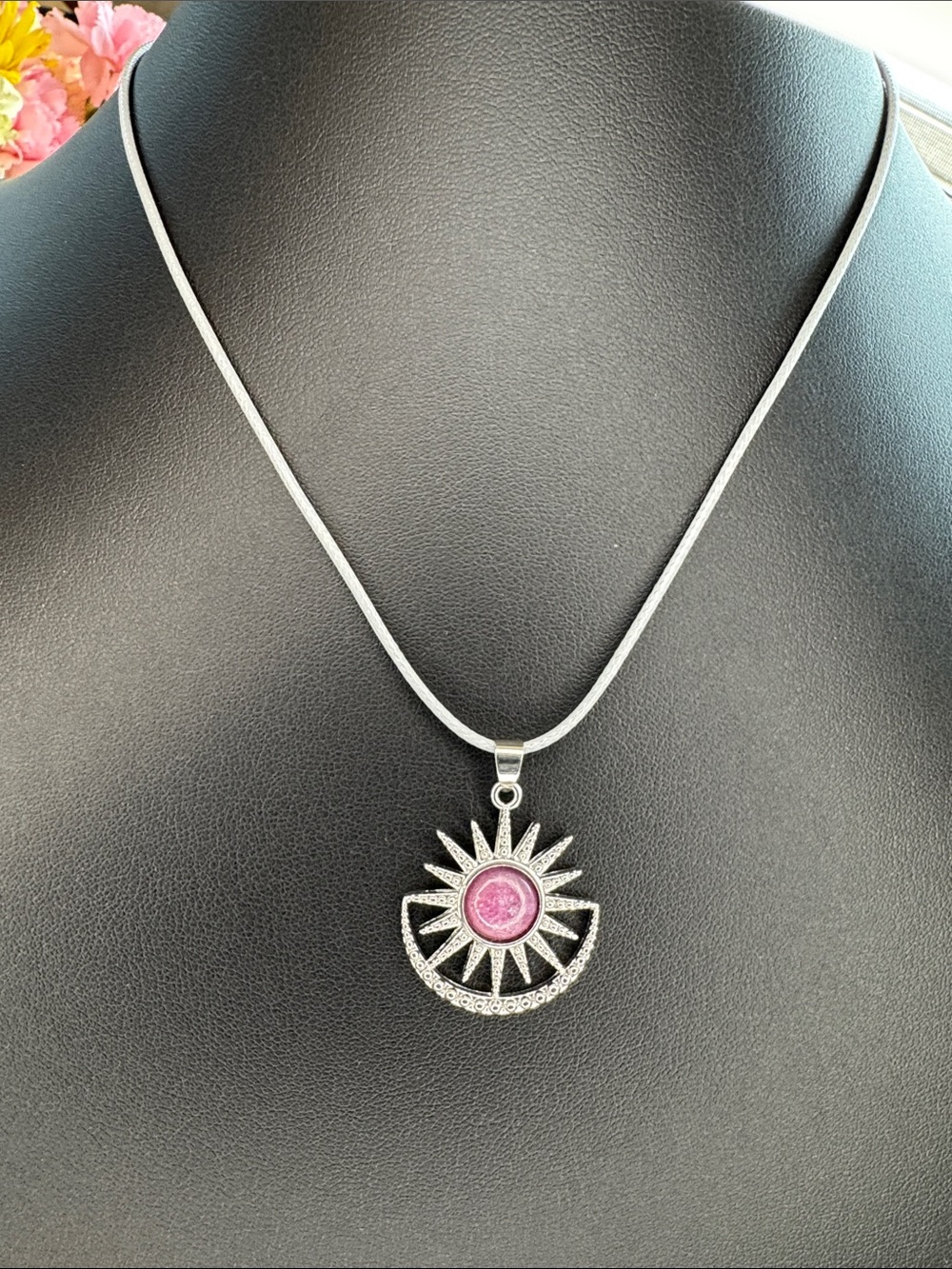 Silver Sunburst Ruby Pendant Necklace: N2038